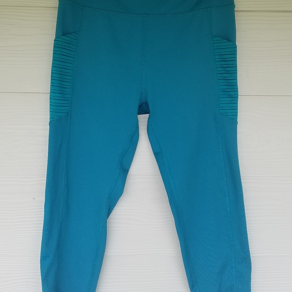 Bally Total Fitness Leggings Capri Teal Mesh Side Pockets Sz XL Workout Leggings - Picture 4 of 12